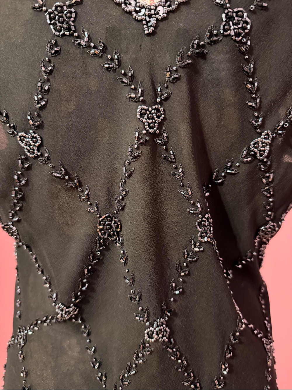 Adrianna Papell Boutique Black Chiffon Beaded Sequin V-Neck Fairy Top - Size XL - Picture 7 of 8